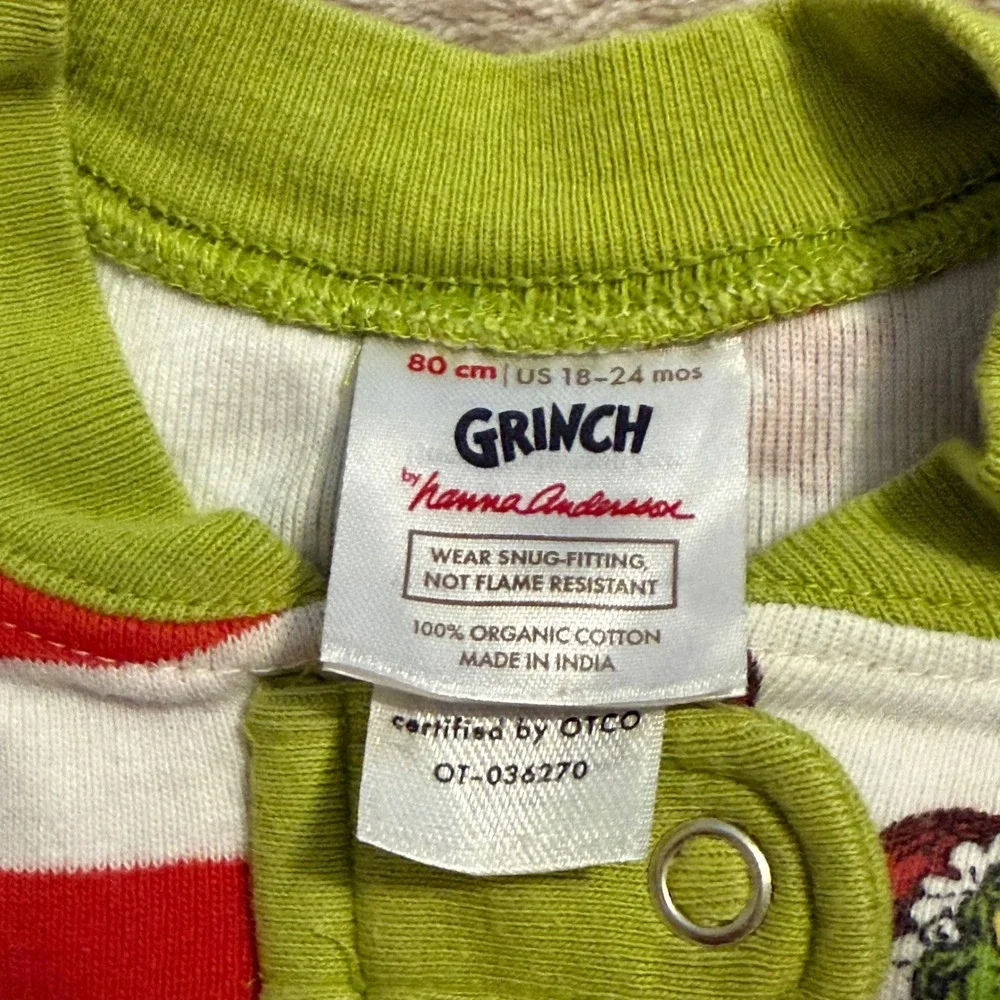 Hanna Andersson Grinch Organic Cotton Pajamas Sleeper 18-24M Red White Striped